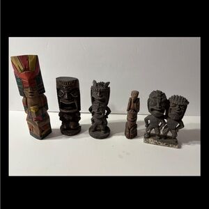 Hawai’i God of Money Tiki ResinWood Carving 6” Figurine Statue Bar Aloha 5 Pcs m